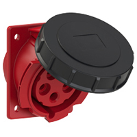 Pin and Sleeve Receptacle Outlet Devices 888-1288-NS IEC 60309 Panel Mount Recep Ang, IP67, 30A 200-415V, 32A 220/380-240/415V, 6H, IEC 309 International Pin and Sleeve Devices  